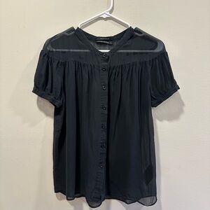 Club Monaco Sheer Short Sleeved Top M